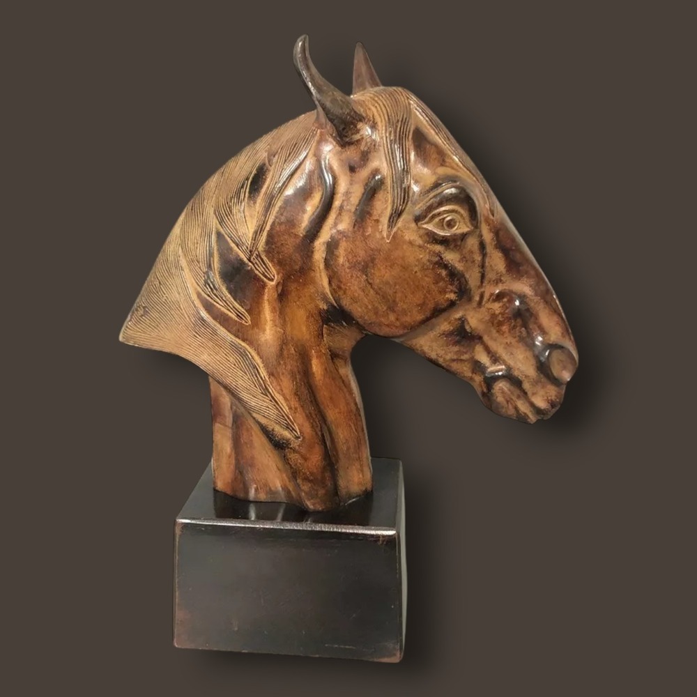 Vintage Bombay Horse Head Bust Statue Cast Metal Statement Art Solid Heavy